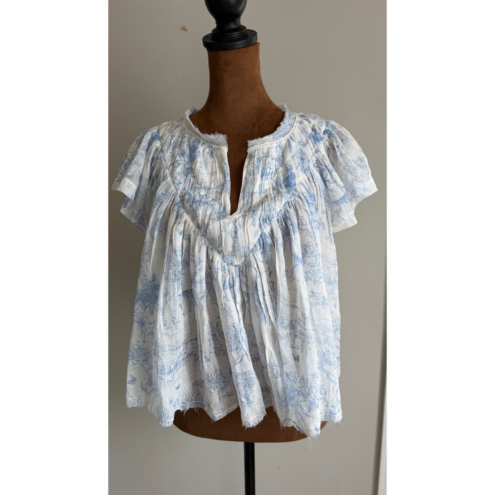 Free People Printed Padma Top – Blue/White, Size M $88 - Picture 13 of 13